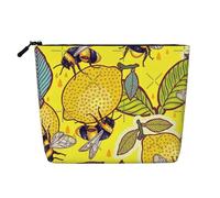 KAABNNT Yellow Lemon and Bee Print Single Layer Linen-Like Makeup Bag Stylish and Practical Fake Hemp Makeup Bag