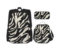 KAABNNT Zebra Animal Print 3-in-1 Waterproof Oxford Backpack Set | Lunch Box | Pencil Case | Work | Outdoor