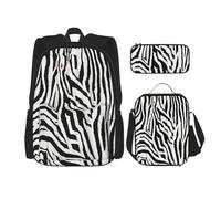 KAABNNT Zebra Print Print 3-in-1 Waterproof Oxford Backpack Set | Lunch Box | Pencil Case | Work | Outdoor