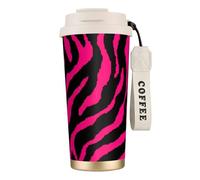 KAABNNT Zebra Tiger Leopard Red Print 316 Stainless Steel Coffee Cup- 2-in-1 Double Drink Lid/Straw/Wrist Strap, Travel Mug for Home Office Gym