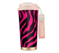 KAABNNT Zebra Tiger Leopard Red Print 316 Stainless Steel Coffee Cup- 2-in-1 Double Drink Lid/Straw/Wrist Strap, Travel Mug for Home Office Gym