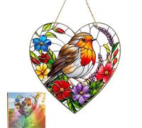 Kaaeiccr Stained Glass Robin Suncatcher, Window Hanging Garden Decor | Colourful Light Reflection, Nature Inspired Charm, Peaceful Home Accent, Wildlife Lover Gift, Elegant Seasonal Keepsake