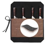 Kaaltisy 16OZ Waxed Canvas Chef Knife Bag - Portable Knife Roll with 4 Slots, Two-Tone Design in Black & Grey + Anti-Cut Fabric, for Chefs Culinary Students Outdoor Cooking (52 x 42 cm)