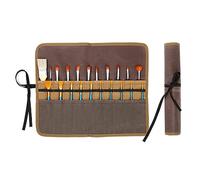 Kaaltisy Art Brush & Pencil Holder Case, Portable Paintbrush Storage Roll with Tie Rope & 2-Layer Slots, Heavy Duty 16OZ Waxed Canvas Paintbrush Roll | Brown