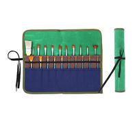 Kaaltisy Paint Brush Roll Up Case, Heavy Duty 16oz Waxed Canvas Paintbrush Holder, 20 Pockets & Tie Rope Pencil Storage Roll for Artist - 17" W x 13" L - Green