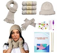 Kaaper Beginner Knitting Kit for Adults, Learn to Knit Crochet Starter Kit | Complete Scarves, Hats & Gloves Knitting Includes Wool Yarn, Knitting Needles, & Stitch Markers (Khaki)