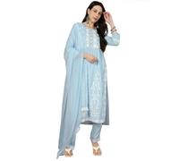 Kaari Women's Chikankari Kurta Set with Dupatta -Fit & Flare Fit | Chiffon Dupatta with Embroidered Band | Straight Pant with Side Pocket | Kurta Set For Women