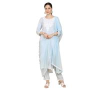 Kaari Women's Chikankari Kurta Set with Dupatta -Straight Fit | Chiffon Dupatta with Embroidered Band | Straight Pant with Side Pocket | Kurta Set for Women