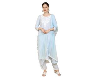 Kaari Women's Chikankari Kurta Set with Dupatta -Straight Fit | Chiffon Dupatta with Embroidered Band | Straight Pant with Side Pocket | Kurta Set for Women