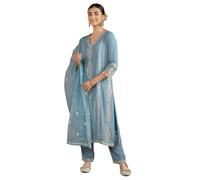 Kaari Women's Chikankari Kurta Set with Dupatta - Straight Fit | Chikankari Embroidery & Lace Work | Lace on Sleeves | Organza Dupatta with Lace | Straight Pant with Side Pocket