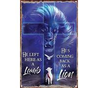 KAARIRI Believe In God - Lion And Lamb Vintage Retro Metal Tin Sign Plaque Poster Wall Decor Art Shabby Chic Gift Mural Iron 8x12 Inch