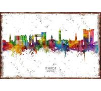 KAARIRI Ithaca Skyline New York Vintage Retro Metal Tin Sign Plaque Poster Wall Decor Art Shabby Chic Gift Mural Iron 8x12 Inch