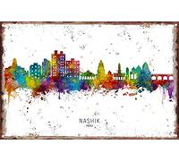 KAARIRI Nashik Skyline India Vintage Retro Metal Tin Sign Plaque Poster Wall Decor Art Shabby Chic Gift Mural Iron 8x12 Inch