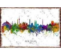 KAARIRI New Delhi India Skyline Vintage Retro Metal Tin Sign Plaque Poster Wall Decor Art Shabby Chic Gift Mural Iron 12x8 Inch