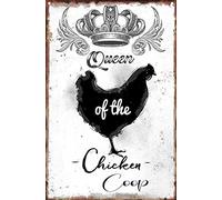 KAARIRI Queen Of The Coop Chicken Farmer Farm Country Cottage Chicken Coop Vintage Retro Metal Tin Sign Plaque Poster Wall Decor Art Shabby Chic Gift Mural Iron 12x8 Inch