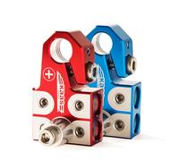 Kaas - Lead Acid Battery Terminal Clamps, Positive and Negative Set, for SAE/DIN/EN Tapered Top Post, 4 Way Connectors, Compatible with 8AWG to 4/0AWG, Includes Adapter