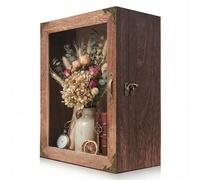 KAASTHAA Shadow Box Frame 11x13, Depth 5in Shadow Boxes Display Cases, Rustic Burnt Wood, Vintage Metal Accents, Acrylic Door, Metal Handle and Latch, Linen Back