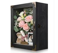 KAASTHAA Shadow Box Frame 11x13, Depth 5in Shadow Boxes Display Cases, Rustic Burnt Wood, Vintage Metal Accents, Hinged Door, Metal Handle and Latch, Linen Back