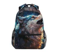 KAAVIYO Abstract Sad Wolf Blue Space Bookbag School Student Backpack for Travel Teen Girls Boys Kid