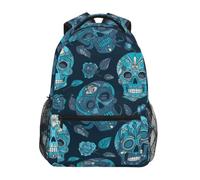 KAAVIYO Blue Skulls Decorative Gothic Bookbag School Student Backpack for Travel Teen Girls Boys Kid