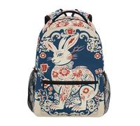 KAAVIYO Chinese Paper Cutting Blue Rabbit Shoulder Backpack Student Bookbags for Travel Kid Girls Boys