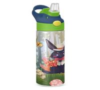 KAAVIYO Easter Blue Rabbit Bunny Eggs Water Bottle Stainless Steel Insulated Vacuum Flask Leak Proof with Straw Brush Cup 350ML for Boys Girls Kids
