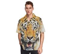 KAAVIYO King Watercolor Tiger Shirts for Men Short Sleeve Button Down Hawaiian Shirt for Summer Beach