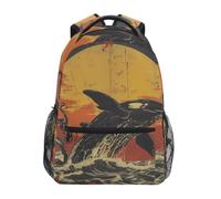KAAVIYO Orca Jumping Red Sunset Ocean Bookbag School Student Backpack for Travel Teen Girls Boys Kid
