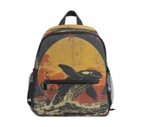 KAAVIYO Orca Jumping Red Sunset Ocean Toddler Preschool Backpack Bookbag Mini Shoulder Bag Rucksack Schoolbag for Pre-K 1-6 Years Travel Boys Girls