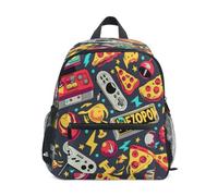 KAAVIYO Pizza Games Retro Pop Artwork Toddler Preschool Backpack Bookbag Mini Shoulder Bag Rucksack Schoolbag for Pre-K 1-6 Years Travel Boys Girls