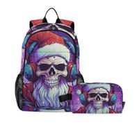 KAAVIYO Purple Christmas Cartoon Santa Head Bookbag School Student Backpack with Lunch Bag for Travel Kids Boys