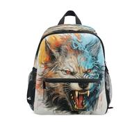KAAVIYO Watercolor Artwork Wolf Toddler Backpack Bookbag Mini Shoulder Bag for 1-6 Years Travel Boys Girls Kids with Chest Strap Clip Whistle