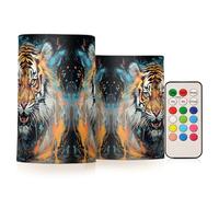 KAAVIYO Watercolor Style Animal Tiger Flameless Candles Battery Operated LED Pillar Candles with Timer Multiple Colors and Flash Modes for Home Wedding Birthday