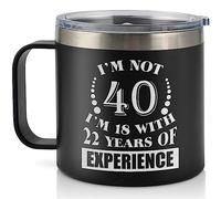 KAAYEE 40th Birthday Gift for Men, 14oz Stainless Steel Travel Mug for Men Born in His 1985, Birthday Gift Ideas for 40 Year Old Dad, Bro, Best Friend, Coworker & Husband (Black-40th)