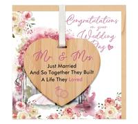 KAAYEE Wedding Card, Congratulations Wedding Card with Wooden Heart Plaque, On Your Wedding‘s Day Gifts for Bride and Groom Mr and Mrs, Love and Marriage Cards for Couple