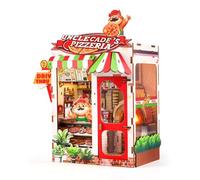 KaayeeWood 3D Wooden Puzzle DIY Miniature Dollhouse Kit, Book Nook Kit for Adults Teen, Bookend Bookshelf Decor with LED Light(Uncle Cade's Pizzeria)