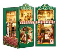 KaayeeWood DIY Book Nook Kit, 3D Wooden Puzzle Miniature Booknook Bookend Bookshelf Decor with LED Light, Book Nook Kits for Adults Teen, Dollhouse Kit (Cat's Coffee House)