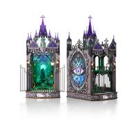 KaayeeWood Halloween Book Nook Kit, 3D Wooden Puzzle Miniature Booknook Bookend Bookshelf Decor with LED Light, Miniature Dollhouse Kit for Adults Teen,Halloween Decor (Gothic Castle)