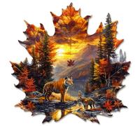 KaayeeWood Wooden Jigsaw Puzzles-168 Pieces Maple Leaf Tiger Unique Shape Wooden Puzzles for Adults, Challenge Wood Puzzles with Wood Box, Birthday Gifts for Family Friend(11.4 * 11.4 in)