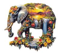 KaayeeWood Wooden Jigsaw Puzzles-197 Pieces Elephant Eden Unique Shape Wooden Puzzles for Adults, Challenge Wood Puzzles with Wood Box, Birthday Gifts for Family Friend(11.4 * 10.7 in)