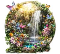 KaayeeWood Wooden Jigsaw Puzzles-208 Pieces Butterflies and Waterfalls Unique Shape Wooden Puzzles for Adults, Challenge Wood Puzzles with Wood Box, Birthday Gifts for Family Friend(11.4 * 11.1 in)