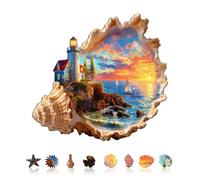 KaayeeWood Wooden Jigsaw Puzzles-210Pieces Sunset by the Seaside Unique Shape Wooden Puzzles for Adults, Challenge Wood Puzzles with Wood Box, Birthday Gifts for Family Friend(13.4 * 12.6in)