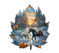 KaayeeWood Wooden Jigsaw Puzzles-240 Pieces Winter of the Stallion Unique Shape Wooden Puzzles for Adults, Challenge Wood Puzzles with Wood Box, Birthday Gifts for Family Friend(13.4 * 12in)