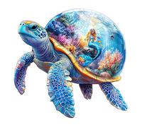 KaayeeWood Wooden Jigsaw Puzzles-250 Pieces Turtle and the Mermaid Unique Shape Wooden Puzzles for Adults, Challenge Wood Puzzles with Wood Box, Birthday Gifts for Family Friend(13.4 * 12.9in)