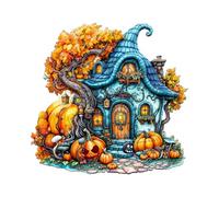 KaayeeWood Wooden Jigsaw Puzzles-270 Pieces Halloween Pumpkin House-1 Unique Shape Wooden Puzzles for Adults, Challenge Wood Puzzles with Wood Box, Halloween Decorations, (13.4 * 12.9in)