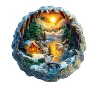 KaayeeWood Wooden Jigsaw Puzzles-275 Pieces Winter Scene Unique Shape Wooden Puzzles for Adults, Challenge Wood Puzzles with Wood Box, Birthday Gifts for Family Friend(13.3 * 13in)