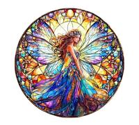 KaayeeWood Wooden Jigsaw Puzzles-295 Pieces Stained Glass Fairy Unique Shape Wooden Puzzles for Adults, Challenge Wood Puzzles with Wood Box, Birthday Gifts for Family Friend(13.4 * 13.4in)