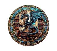 KaayeeWood Wooden Jigsaw Puzzles-300 Pieces The Dragon's Library Unique Shape Wooden Puzzles for Adults, Challenge Wood Puzzles with Wood Box, Birthday Gifts for Family Friend(13.4 * 13.4in)