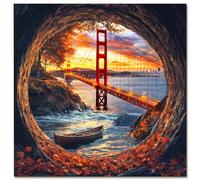 KaayeeWood Wooden Jigsaw Puzzles-307 Pieces Golden Gate Bridge Unique Shape Wooden Puzzles for Adults, Challenge Wood Puzzles with Wood Box, Birthday Gifts for Family Friend(12.4 * 12.4 in)