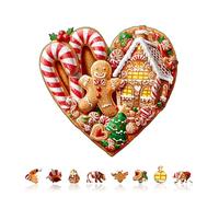 KaayeeWood Wooden Jigsaw Puzzles-90Pieces Heart-shaped Christmas Cookies Unique Shape Wooden Puzzles for Adults, Challenge Wood Puzzles with Wood Box, Birthday Gifts for Family Friend(8.5 * 8.0in)